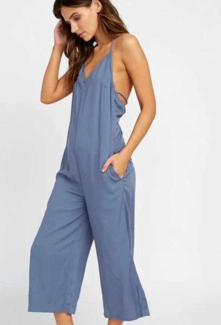 NWT RCVA Vertigo Wide Leg Indigo Cropped Jumpsuit LARGE